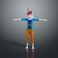 Rabbit Character In Blue Plaid Shirt And Orange Pants With Arms Outstretched