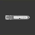 White Boat 3D Model With Long Hull Deck Cockpit Railings Equipment Gray Background And Reflection