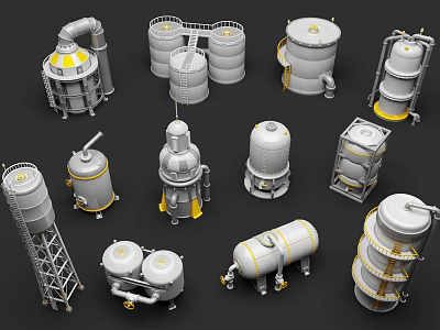 Various Industrial Storage Tanks And Equipment 3D Models With Structures Pipes Ladders 3d model