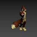 Tribal Style Battle Axe For Muscular 3D Character With Brown White Fur And Horns