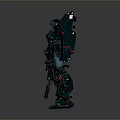 Game Movie Character Dark Green Mech Warrior With Detailed Mechanical Design Holding Weapon And Shield