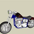 Custom Blue Motorcycle With Flame Pattern Seat And Silver Spoke Wheels