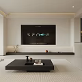 Modern Minimalist Living Dining Room With White Sofa Black Coffee Table Geometric Wall Art