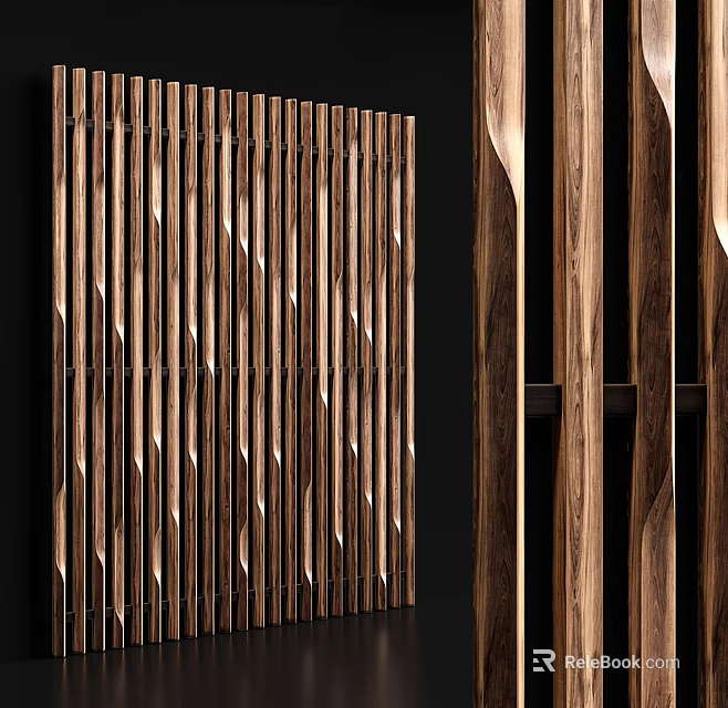Modern Wooden Slatted Partition Design With Intricate Texture And Vertical Patterns 3d model