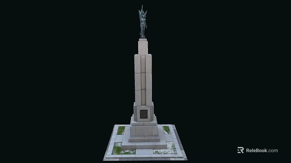 Tall Monument Structure With Stone Pedestal Top Statue Square Base And Green Patches 3d model 