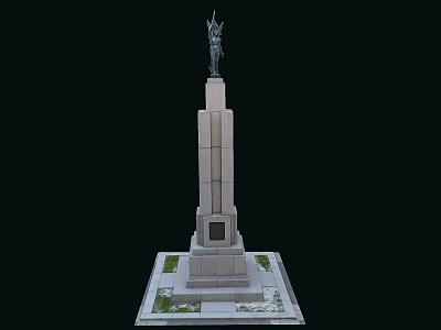 Tall Monument Structure With Stone Pedestal Top Statue Square Base And Green Patches 3d model