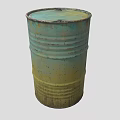 Industrial Equipment Green And Yellow Rusted Metal Drum With Warning Sign