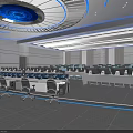 Modern Control Room Interior With Large Display Screen Multiple Computer Monitors And Workstations 3d model