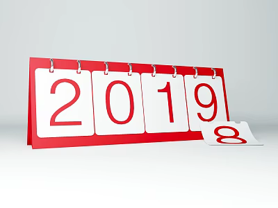 Red Framed 2019 Calendar Display With Detached Number 8 Page On White Background 3d model