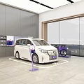 VIAUTO Car Storefront with Purple Facade and Glass Windows Displaying Vehicles in Showroom Interior