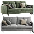 Modern Two Seater Sofas Green and Gray With Decorative Pillows and Throw Blanket 3d model