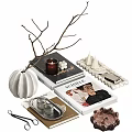 Decorative Ornament Set Featuring Twigs Candle White Pumpkin And Books For Home Decoration