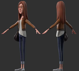 Modern Cartoon Woman Modern Cartoon Animated Characters Female Beauty Girl Bag 3d model