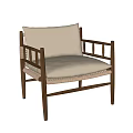 Stylish Wooden Frame Accent Chair With Light Beige Cushion And Woven Details