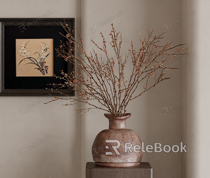 Antique Jewelry Ornaments Modern Cream Style Decoration Pottery Pot Vase Flora Decorative Painting Dried Flowers Dried Branches model