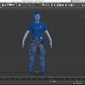 A Stylish Man Wearing Blue T shirt Camouflage Pants Black Boots With Waist Pack And Wristbands