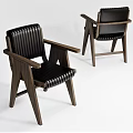 Stylish Modern Leisure Chair With Wooden Frame Black Striped Seat And Backrest