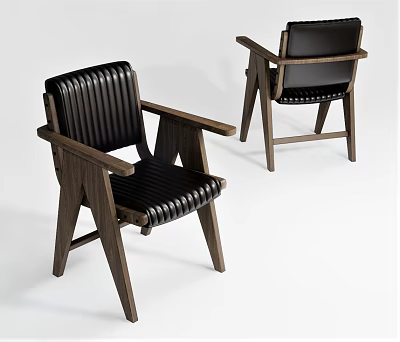 Stylish Modern Leisure Chair With Wooden Frame Black Striped Seat And Backrest 3d model