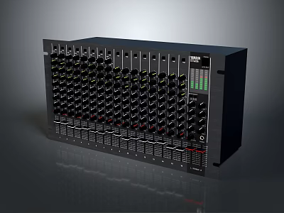 Professional Black Audio Mixing Console With Multiple Knobs Faders And Indicators For Musical Instruments 3d model