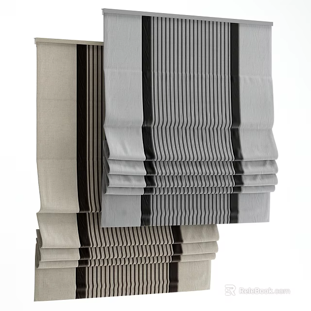 Modern Striped Curtains Fabric Window Drapes With Black Gray Patterns For Contemporary Home Decor 3d model 