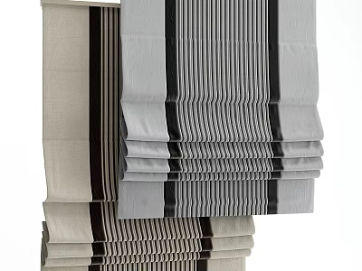 Modern Striped Curtains Fabric Window Drapes With Black Gray Patterns For Contemporary Home Decor 3d model