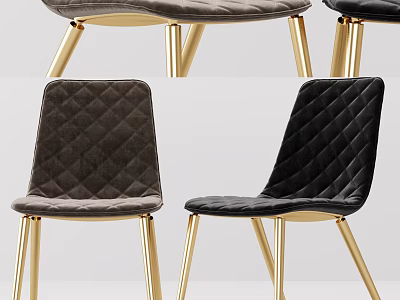 Modern Dark Gray And Black Dining Chairs With Diamond Quilted Velvet And Golden Metal Legs 3d model