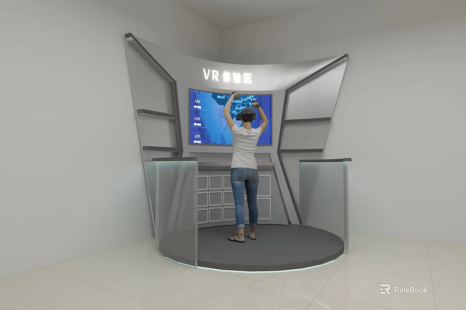 VR Experience Zone With Person Using Interactive Screen And Equipment 3d model 
