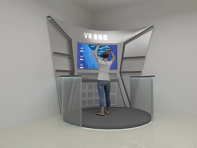 VR Experience Zone With Person Using Interactive Screen And Equipment 3d model