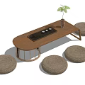New Chinese Tea Table and Chair Combination Tea Table Tatami Futon Cushion Tea Set Floriculture 3d model