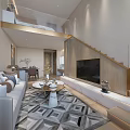 Modern Apartment Living Room With Large Windows And Cozy Sofa