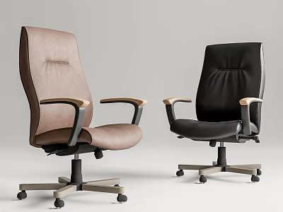 Ergonomic Office Chairs with Leather Upholstery Armrests and Wheels in Brown Black Design 3d model