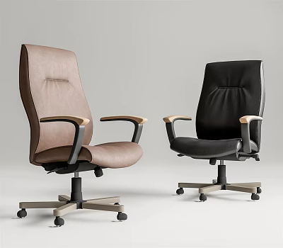 Ergonomic Office Chairs with Leather Upholstery Armrests and Wheels in Brown Black Design 3d model