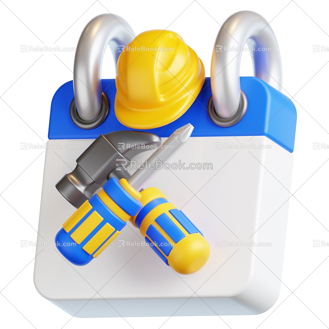 Modern Cartoon Tool Calendar Icon Safety Hat 3d model