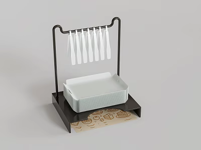 Practical Modern Kitchen Knife Rack With Hanging White Knives And White Tray On Black Base 3d model