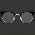 Fashionable Cat Eye Style Sunglasses With Black Gold Metal Frame And Dark Lenses