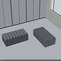 Two Gray Modern Sofa Stools In Bright Interior With White Floor And Black Lined Walls 3d model