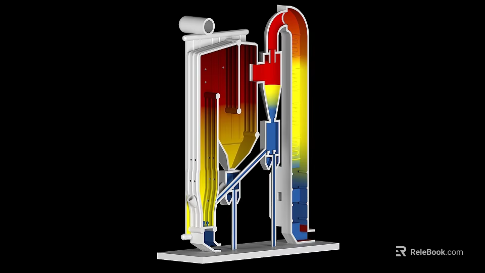 Industrial Equipment Featuring Multi Stage Processing Tower Colored Process Zones And Connected Pipelines 3d model 