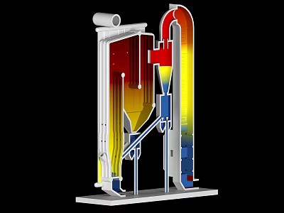Industrial Equipment Featuring Multi Stage Processing Tower Colored Process Zones And Connected Pipelines 3d model