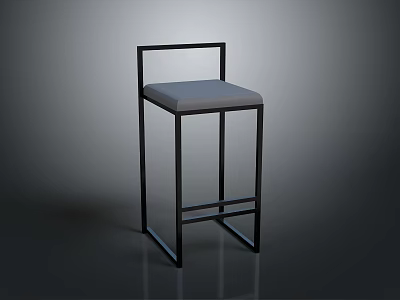 Modern Bar Stool With Black Metal Frame And Gray Cushion Seat 3d model