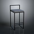 Modern Bar Stool With Black Metal Frame And Gray Cushion Seat