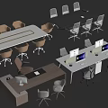 Modern Office Desks With Ergonomic Chairs Computer Monitors And Meeting Tables