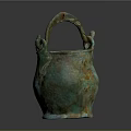 Ancient Bronze Tea Ware With Curved Handle And Turquoise Verdigris Patina