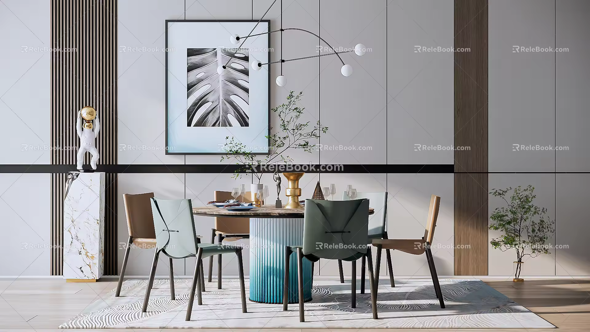 Modern Dining Table and Chair Combination 3d model