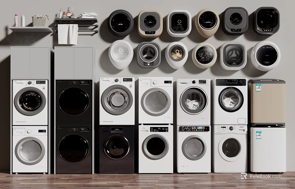 Various Modern Washing Machines With Different Styles And Colors On 3d model 