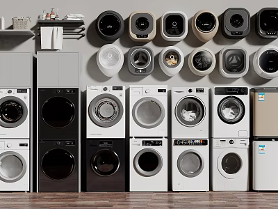 Various Modern Washing Machines With Different Styles And Colors On 3d model