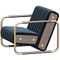 Navy Blue Tufted Accent Sofa With Wooden Armrests And Golden Metal Frame Modern Style