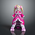Cute Blonde Game Movie Character With Twin Braids In Pink Lace Dress