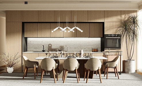 Modern dining room table and chair cabinet chandelier 3d model