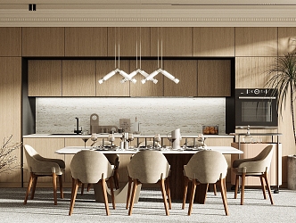 Modern dining room table and chair cabinet chandelier 3d model