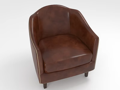 Classic Brown Leather Armchair With Stitching Detail And Wooden Legs 3d model